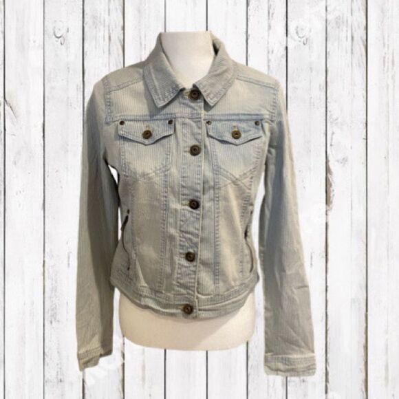 Jou Jou Denim Jacket Striped Jean Stretch Fabric Size M - Picture 15 of 16